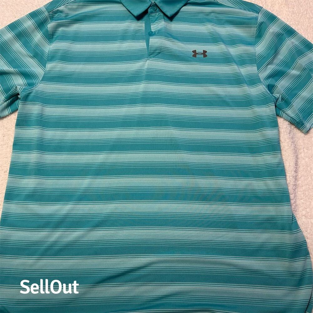 Under Armour Men's XL Striped Polo Shirt Blue Golf Casual Short Sleeve